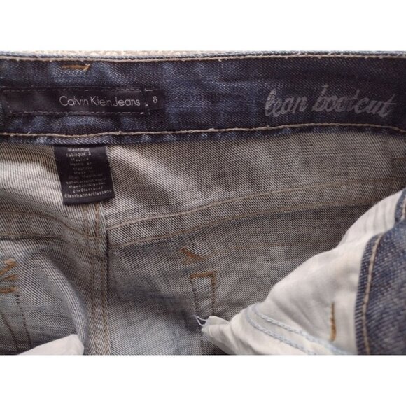 Calvin Klein Lean Bootcut Jeans Women's 8 Blue Mid Rise Stretch 33x32 Whiskered - Picture 15 of 16